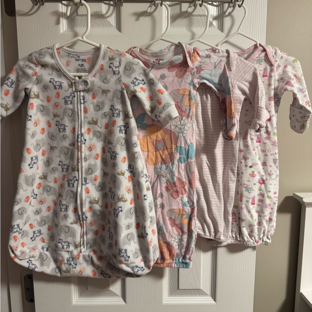 0-3 month Kids Pajamas Sleep Sacks - Gray, Pink, Orange bundle